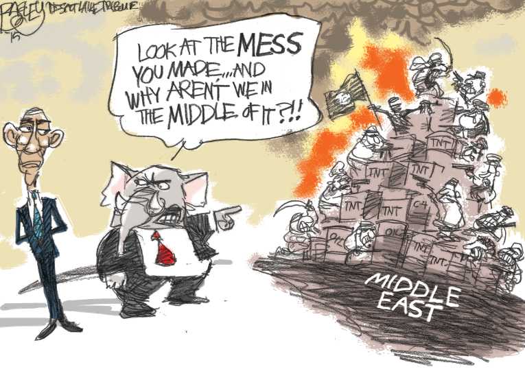 Political/Editorial Cartoon by Pat Bagley, Salt Lake Tribune on Saudi Arabia Bombing Yemen