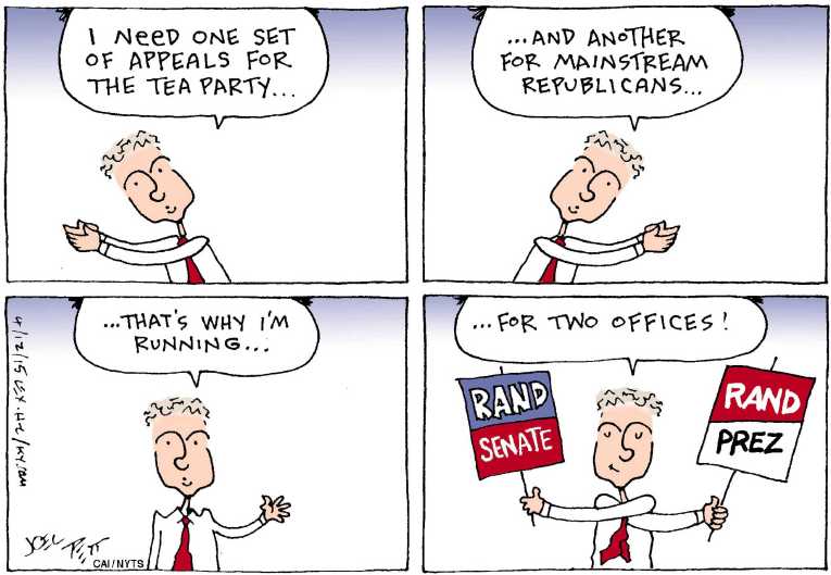 Political/Editorial Cartoon by Joel Pett, Lexington Herald-Leader, CWS/CartoonArts Intl. on Clinton Announces Candidacy
