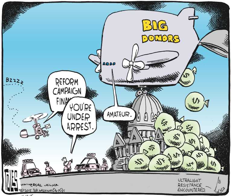 Political/Editorial Cartoon by Tom Toles, Washington Post on Man Protests Money in Politics
