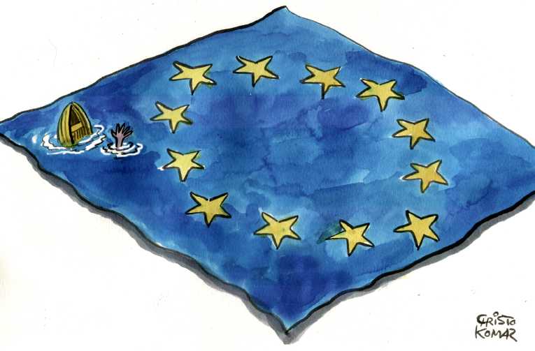 Political/Editorial Cartoon by Christo Komarnitski, Sega, Sofia, Bulgaria on 700 Feared Dead in Mediterranean