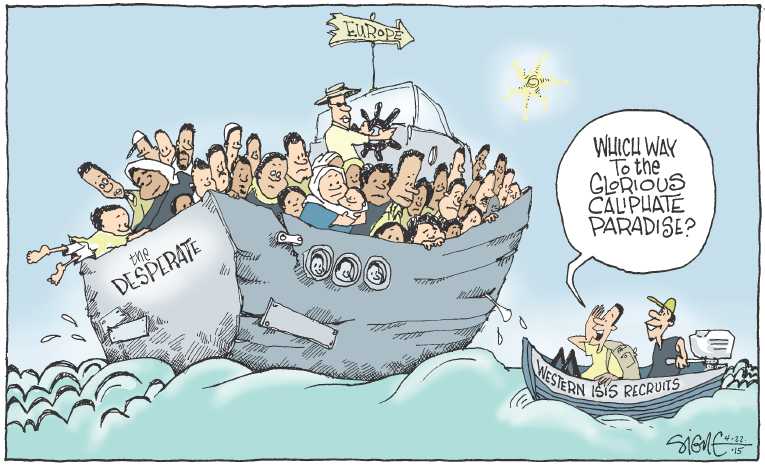 Political/Editorial Cartoon by Signe Wilkinson, Philadelphia Daily News on 700 Feared Dead in Mediterranean