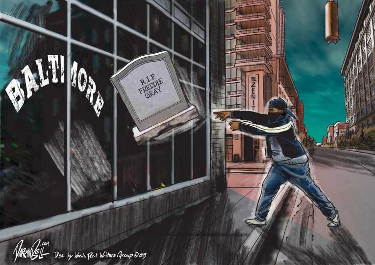 Political/Editorial Cartoon by Darrin Bell, Washington Post Writers Group on Baltimore Explodes