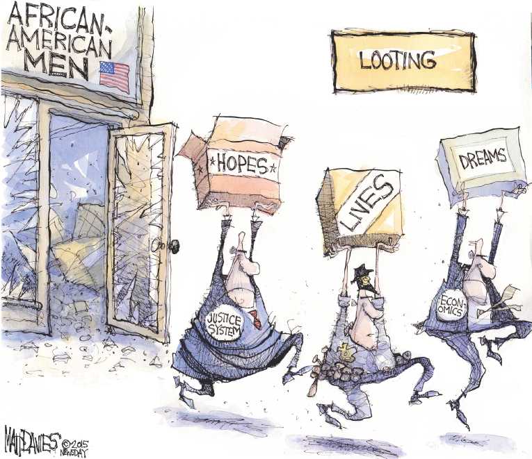 Political/Editorial Cartoon by Matt Davies, Journal News on Baltimore Erupts