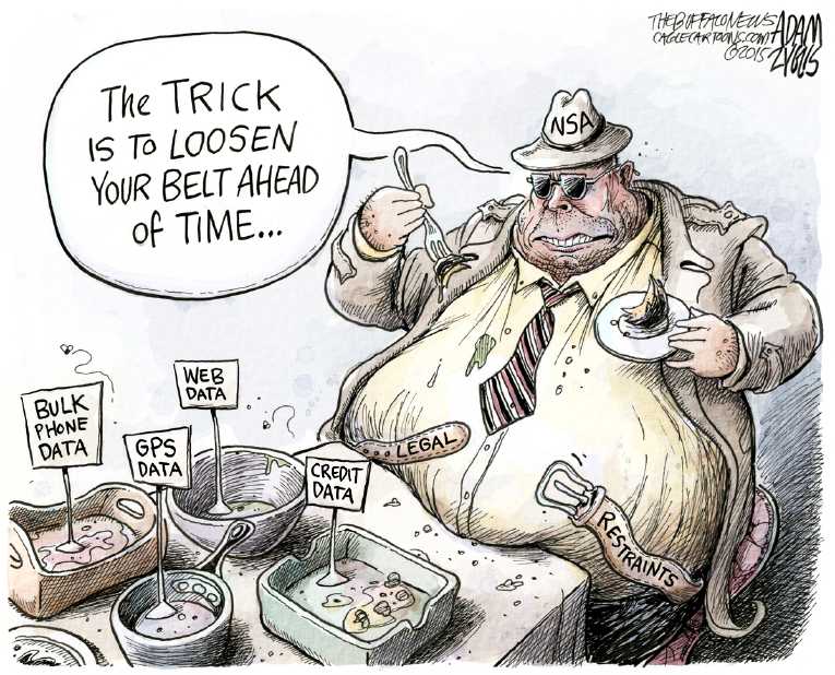 Political/Editorial Cartoon by Adam Zyglis, The Buffalo News on NSA Going Too far, Court Rules