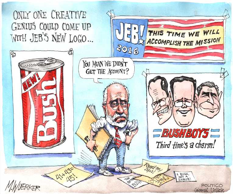 Political/Editorial Cartoon by Matt Wuerker, Politico on Jeb & Trump Declare