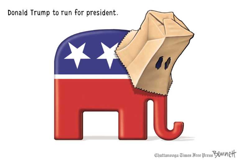 Political/Editorial Cartoon by Clay Bennett, Chattanooga Times Free Press on Jeb & Trump Declare