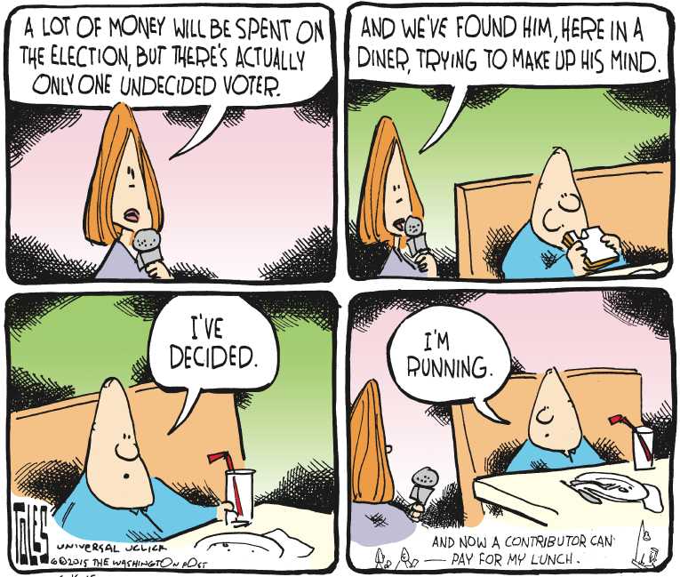 Political/Editorial Cartoon by Tom Toles, Washington Post on Jeb & Trump Declare
