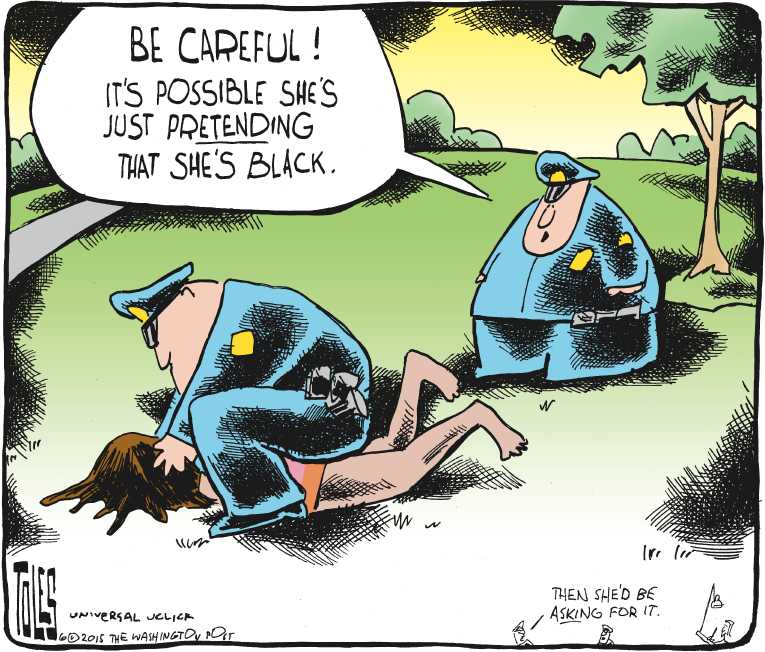 Political/Editorial Cartoon by Tom Toles, Washington Post on Dolezal Not Black