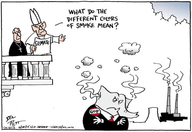 Political/Editorial Cartoon by Joel Pett, Lexington Herald-Leader, CWS/CartoonArts Intl. on Pope Upsets Republicans