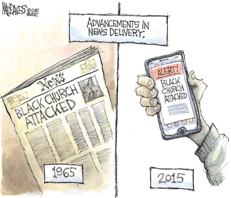 Political/Editorial Cartoon by Matt Davies, Journal News on 9 Shot Dead in Charleston Church