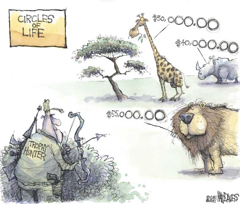 Political/Editorial Cartoon by Matt Davies, Journal News on Trophy Hunter Apologies