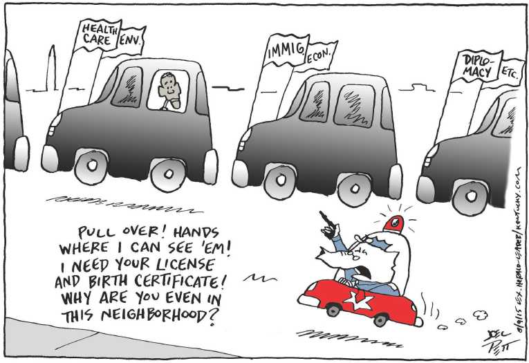 Political/Editorial Cartoon by Joel Pett, Lexington Herald-Leader, CWS/CartoonArts Intl. on Republicans Aim to Contain Obama