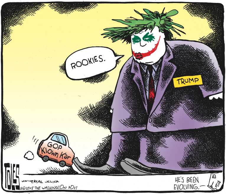Political/Editorial Cartoon by Tom Toles, Washington Post on Trump Rises in GOP Polls