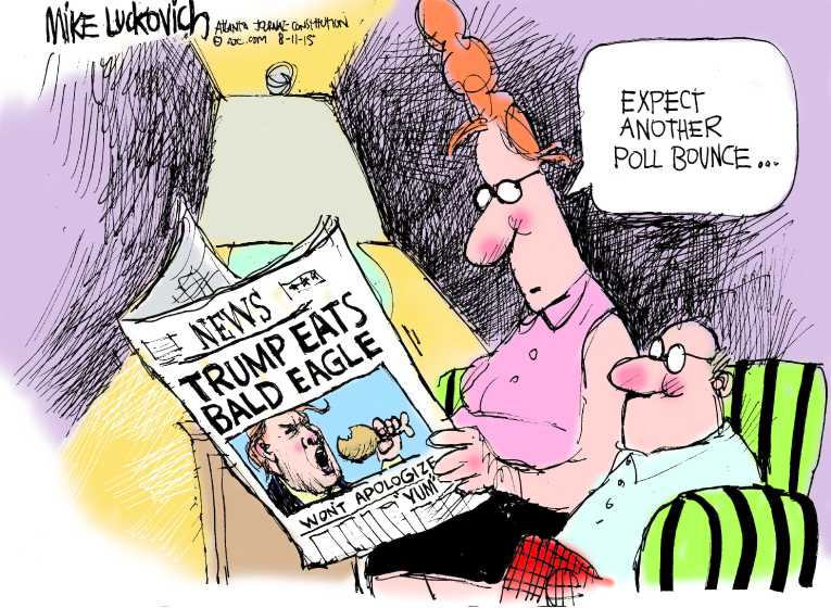 Political/Editorial Cartoon by Mike Luckovich, Atlanta Journal-Constitution on Trump Rises in GOP Polls