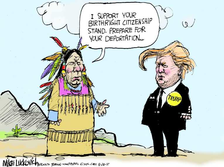Political/Editorial Cartoon by Mike Luckovich, Atlanta Journal-Constitution on Trump Strikes Chord