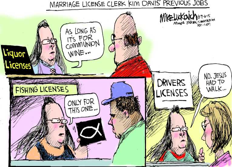 Political/Editorial Cartoon by Mike Luckovich, Atlanta Journal-Constitution on Adulteress Released