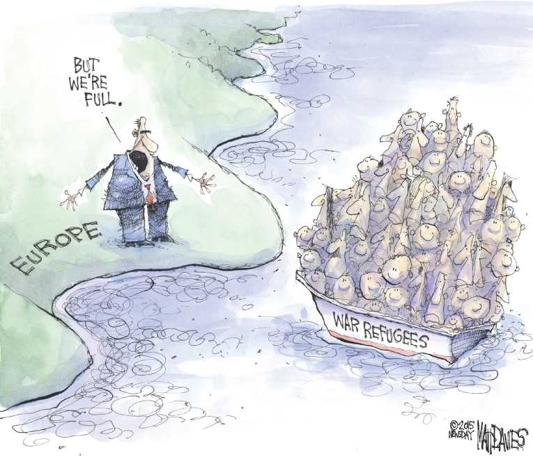 Political/Editorial Cartoon by Matt Davies, Journal News on Refugee Crisis Worsens