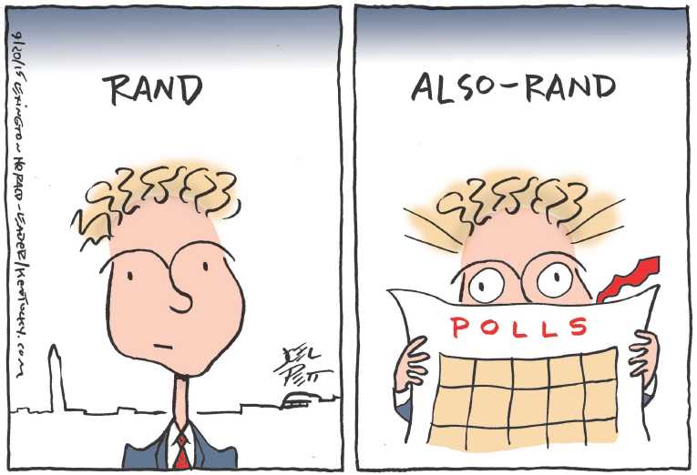 Political/Editorial Cartoon by Joel Pett, Lexington Herald-Leader, CWS/CartoonArts Intl. on Trump Still Leads, Carson Closes