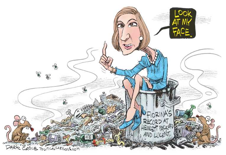 Political/Editorial Cartoon by Daryl Cagle, Cagle Cartoons on Fiorina Climbs