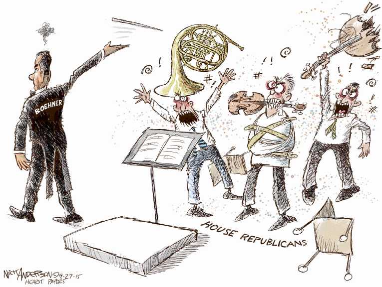 Political/Editorial Cartoon by Nick Anderson, Houston Chronicle on Boehner to Step Down