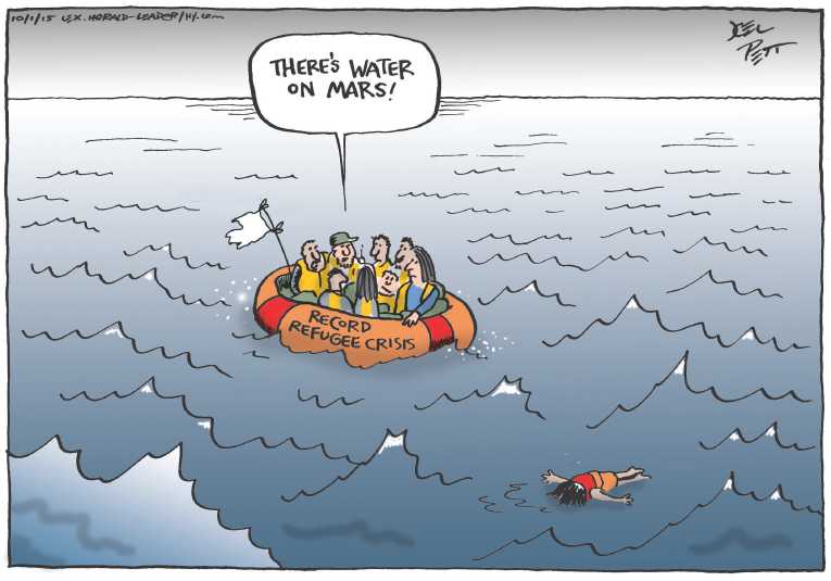 Political/Editorial Cartoon by Joel Pett, Lexington Herald-Leader, CWS/CartoonArts Intl. on Water on Mars!