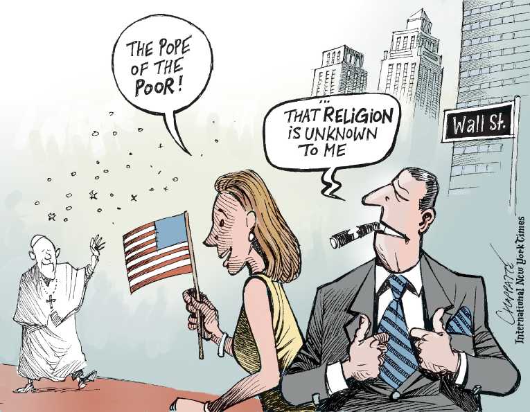 Political/Editorial Cartoon by Patrick Chappatte, International Herald Tribune on Pope Visits Congress