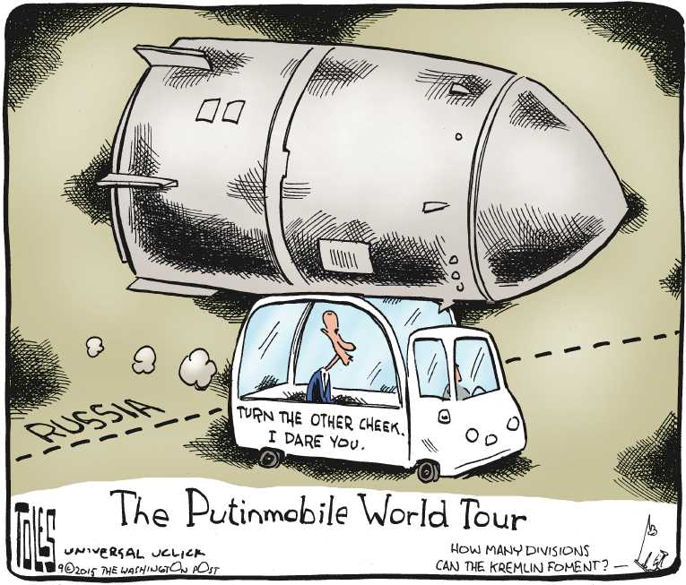 Political/Editorial Cartoon by Tom Toles, Washington Post on Russia Bombs Syria