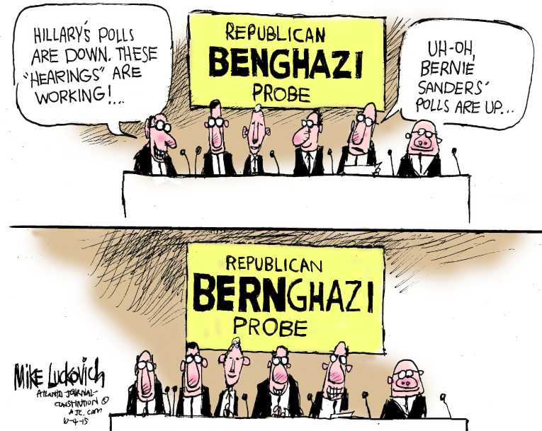 Political/Editorial Cartoon by Mike Luckovich, Atlanta Journal-Constitution on Hillary’s Numbers Down