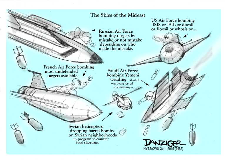 Political/Editorial Cartoon by Jeff Danziger, CWS/CartoonArts Intl. on Russia Bombs Syrian Rebels