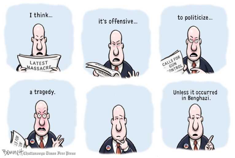 Political/Editorial Cartoon by Clay Bennett, Chattanooga Times Free Press on Benghazi Investigation Questioned