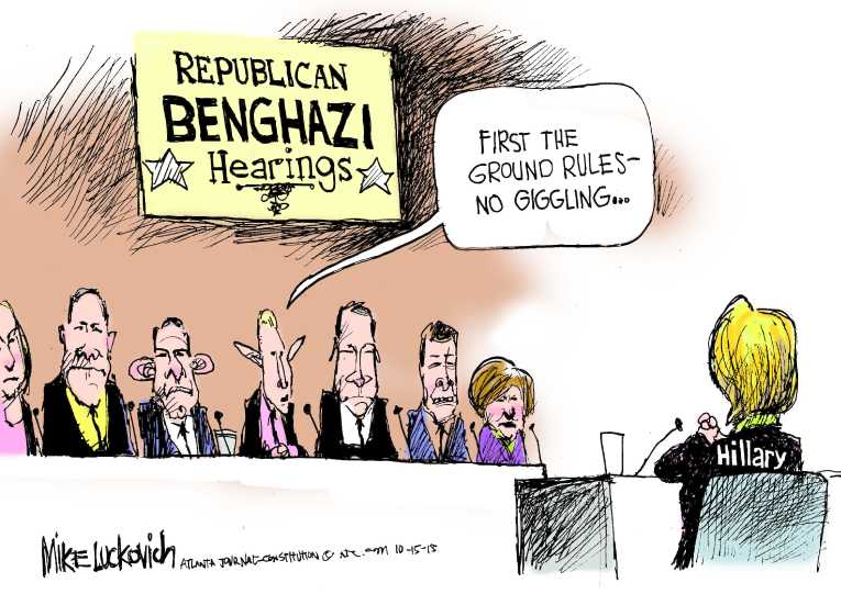 Political/Editorial Cartoon by Mike Luckovich, Atlanta Journal-Constitution on Benghazi Investigation Questioned