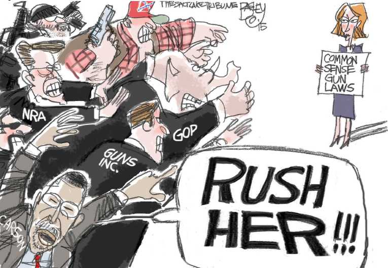 Political/Editorial Cartoon by Pat Bagley, Salt Lake Tribune on Gunman Kills 6