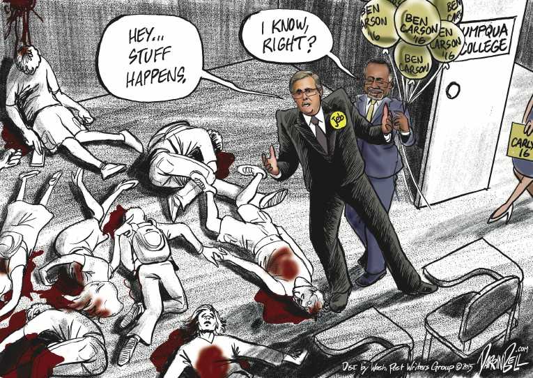 Political/Editorial Cartoon by Darrin Bell, Washington Post Writers Group on Gunman Kills 6