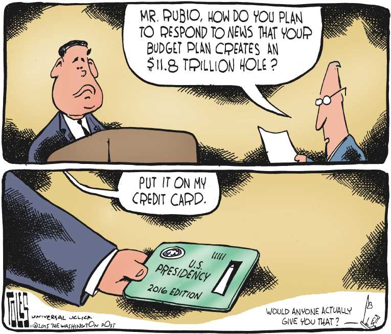 Political/Editorial Cartoon by Tom Toles, Washington Post on Trump, Carson Remain on Top
