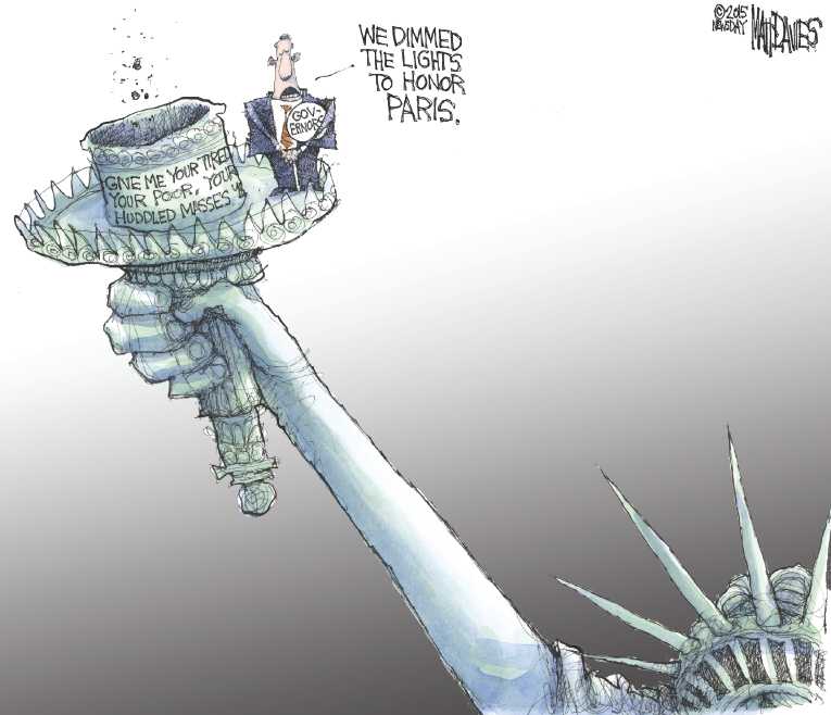 Political/Editorial Cartoon by Matt Davies, Journal News on Refugee Solution Sought
