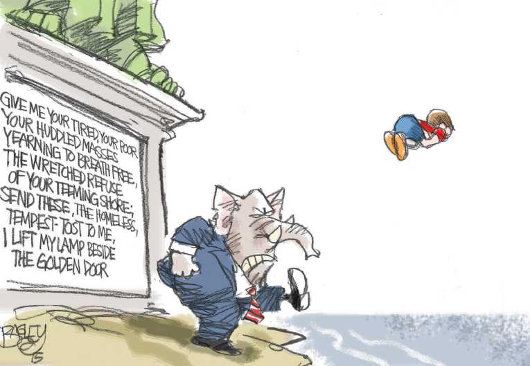 Political/Editorial Cartoon by Pat Bagley, Salt Lake Tribune on Refugee Crisis Worsens
