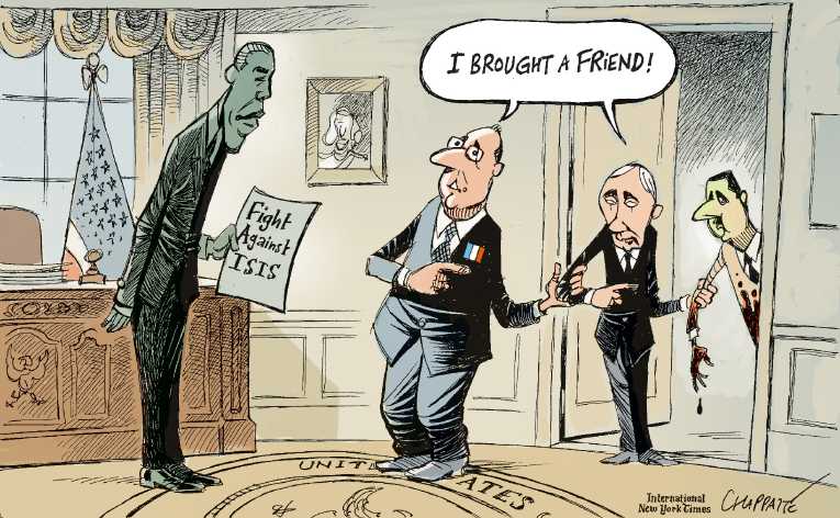 Political/Editorial Cartoon by Patrick Chappatte, International Herald Tribune on France Strikes ISIS