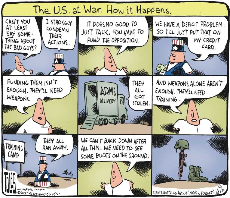 Political/Editorial Cartoon by Tom Toles, Washington Post on France Strikes ISIS