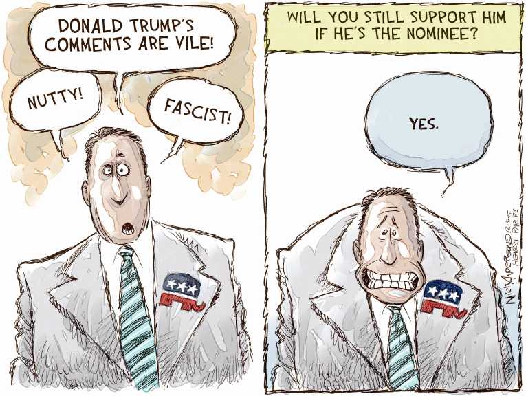 Political/Editorial Cartoon by Nick Anderson, Houston Chronicle on Trump Widens Lead