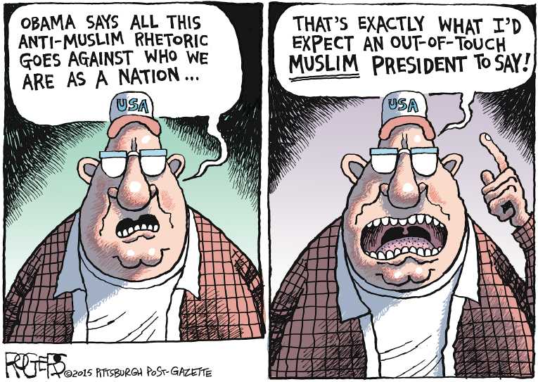 Political/Editorial Cartoon by Rob Rogers, The Pittsburgh Post-Gazette on Trump: Ban Muslims