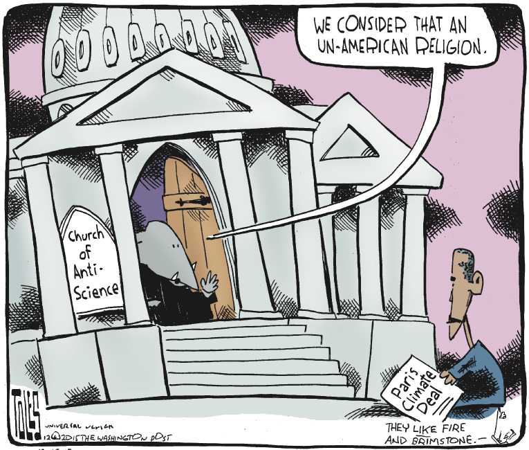 Political/Editorial Cartoon by Tom Toles, Washington Post on Climate Accord Reached