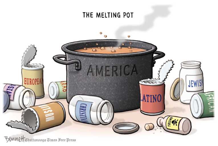 Political/Editorial Cartoon by Clay Bennett, Chattanooga Times Free Press on Refugee Debate Rages