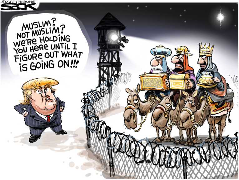 Political/Editorial Cartoon by Steve Sack, Minneapolis Star Tribune on Christmas Celebrated
