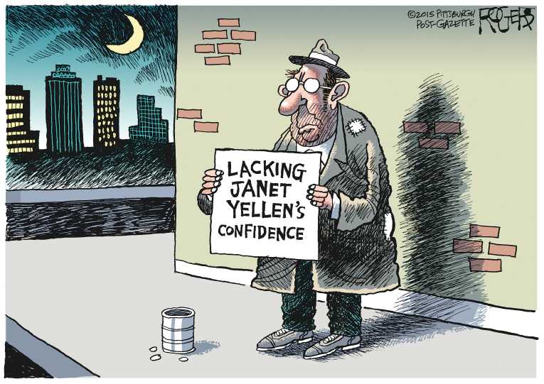 Political/Editorial Cartoon by Rob Rogers, The Pittsburgh Post-Gazette on Fed Raises Interest Rate