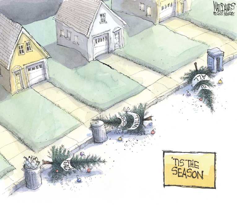 Political/Editorial Cartoon by Matt Davies, Journal News on 2016 Begins With Hopes Tempered