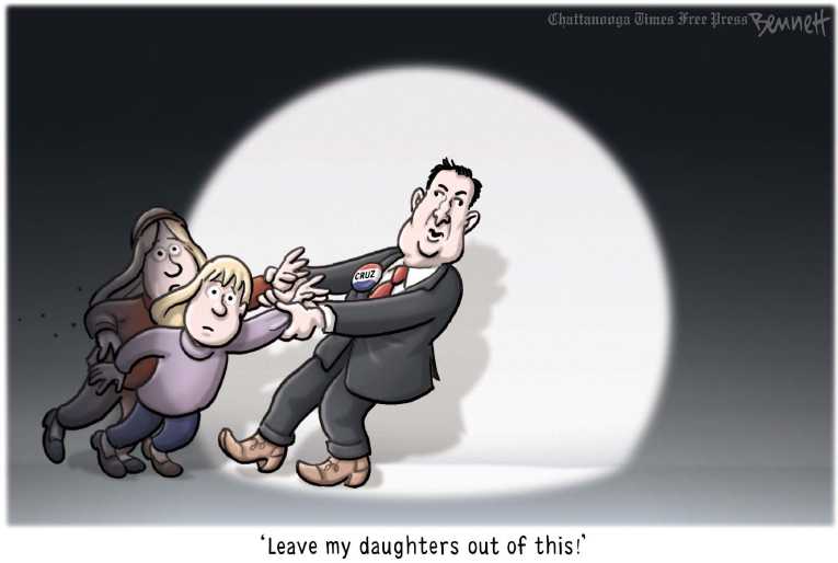 Political/Editorial Cartoon by Clay Bennett, Chattanooga Times Free Press on Cruz Climbs, Carson Falls