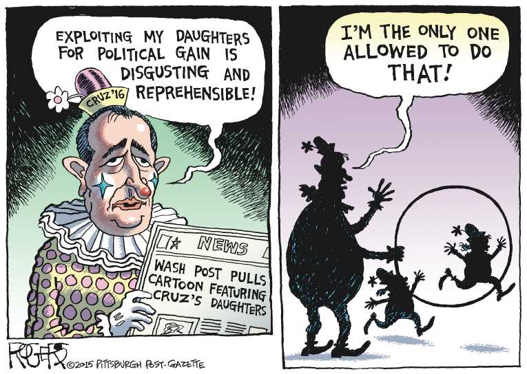 Political/Editorial Cartoon by Rob Rogers, The Pittsburgh Post-Gazette on Cruz Climbs, Carson Falls