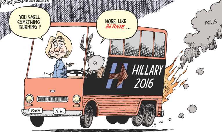 Political/Editorial Cartoon by Robert Ariail on Sanders Leads in Iowa and NH
