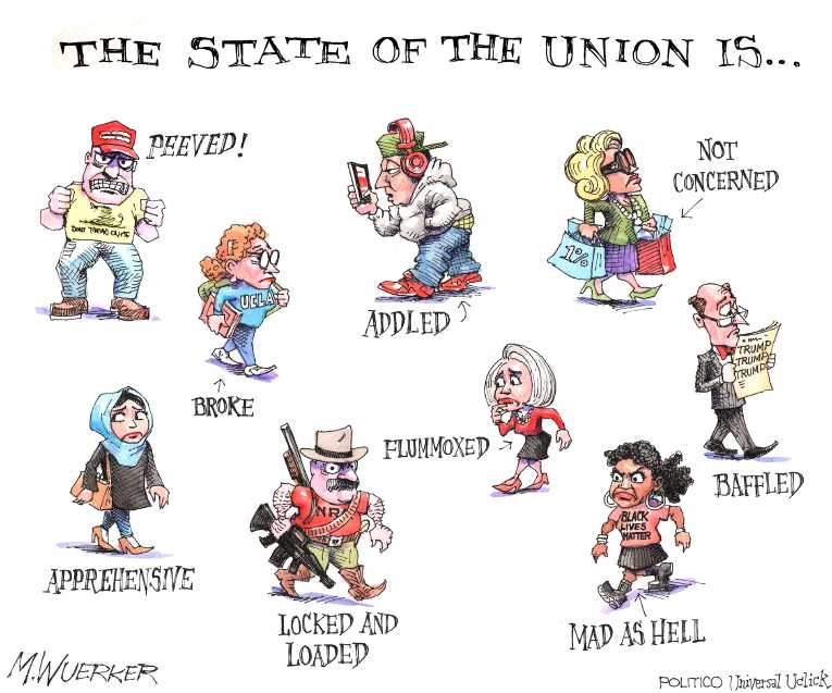 Political/Editorial Cartoon by Matt Wuerker, Politico on Obama Delivers Last SOTU Address