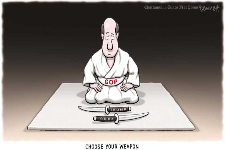 Political/Editorial Cartoon by Clay Bennett, Chattanooga Times Free Press on Palin Endorses Trump